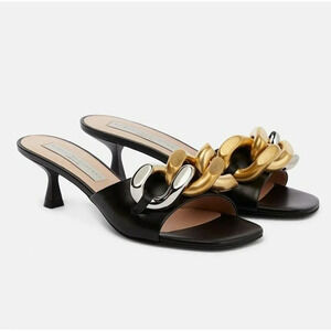 Stella McCartney Falabella Women's Chain Mules Sandals Black Size 36 (MSRP $835)